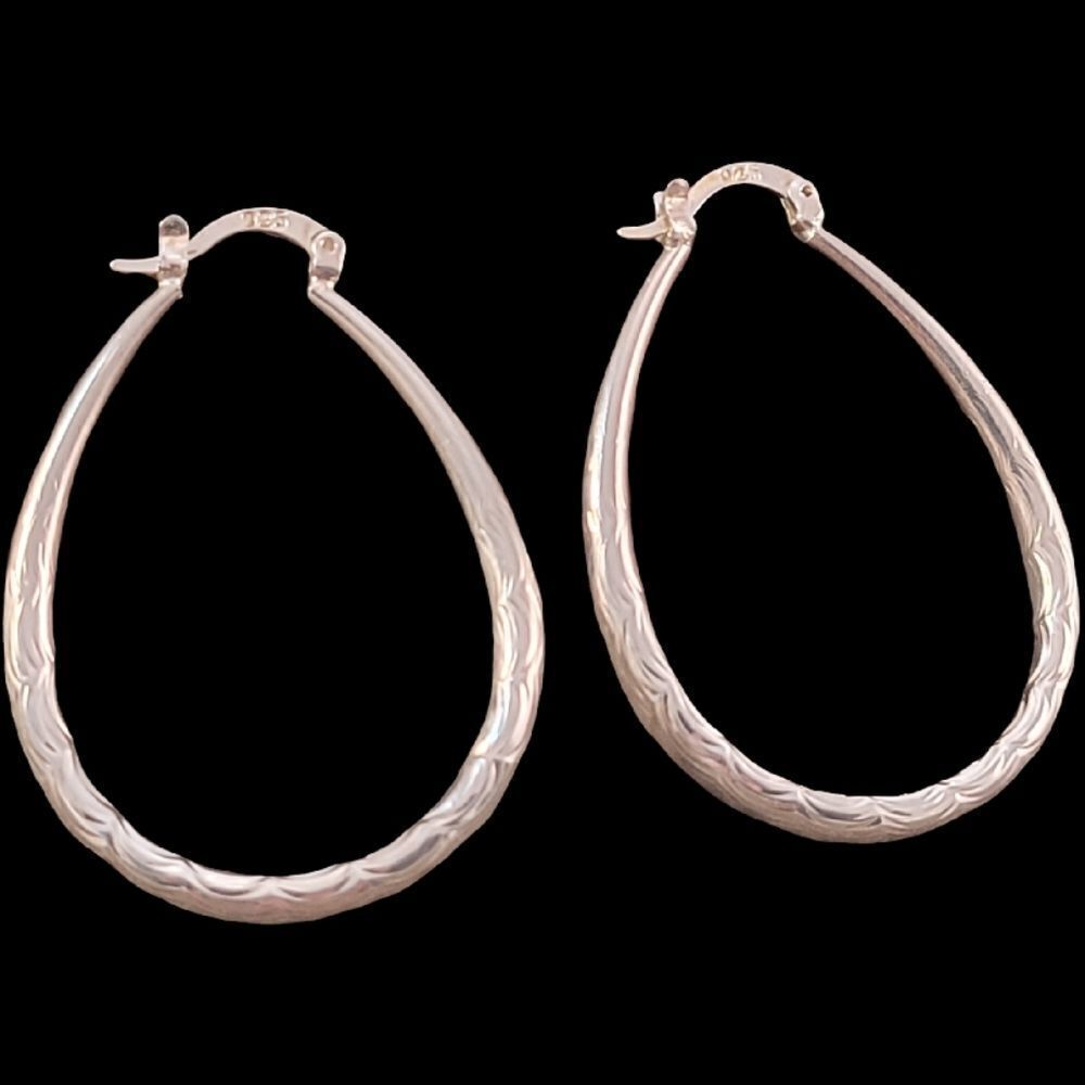 Sterling Scallop Textured Oval Hoop Earrings